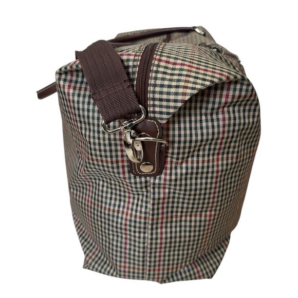 Diane von Furstenberg Large Plaid Weekender Tote Bag 20" Brown Green Red - Picture 4 of 13